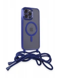 Newface Apple iPhone 12 Pro Max Kılıf Divo Lazer Askılı Magsafe Kapak - Mavi