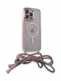 Newface Apple iPhone 12 Pro Max Kılıf Divo Lazer Askılı Magsafe Kapak - Pembe