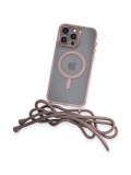 Newface Apple iPhone 12 Pro Max Kılıf Divo Lazer Askılı Magsafe Kapak - Pembe