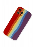 Newface Apple iPhone 12 Pro Max Kılıf Ebruli Lansman Silikon - Kırmızı-Mor