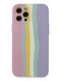 Newface Apple iPhone 12 Pro Max Kılıf Ebruli Lansman Silikon - Pembe-Lila