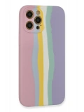 Newface Apple iPhone 12 Pro Max Kılıf Ebruli Lansman Silikon - Pembe-Lila