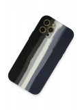Newface Apple iPhone 12 Pro Max Kılıf Ebruli Lansman Silikon - Siyah-Lacivert