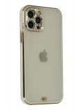 Newface Apple iPhone 12 Pro Max Kılıf Liva Taşlı Silikon - Beyaz