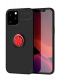 Newface Apple iPhone 12 Pro Max Kılıf Range Yüzüklü Silikon - Siyah-Kırmızı