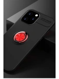 Newface Apple iPhone 12 Pro Max Kılıf Range Yüzüklü Silikon - Siyah-Kırmızı