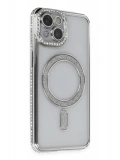 Newface Apple iPhone 13 Kılıf Joke Simli Magneticsafe Kılıf - Gümüş