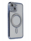 Newface Apple iPhone 13 Kılıf Joke Simli Magneticsafe Kılıf - Mavi