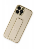 Newface Apple iPhone 13 Pro Kılıf Coco Deri Standlı Kapak - Gold