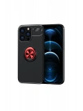 Newface Apple iPhone 13 Pro Kılıf Range Yüzüklü Silikon - Siyah-Kırmızı