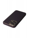 Newface Apple iPhone 13 Pro Max Kılıf Coco Deri Silikon Kapak - Derin Mor