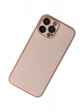 Newface Apple iPhone 13 Pro Max Kılıf Coco Deri Silikon Kapak - Pudra