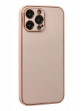 Newface Apple iPhone 13 Pro Max Kılıf Coco Deri Silikon Kapak - Pudra