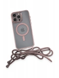Newface Apple iPhone 13 Pro Max Kılıf Divo Lazer Askılı Magsafe Kapak - Pembe