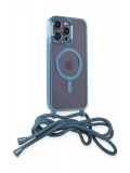 Newface Apple iPhone 13 Pro Max Kılıf Divo Lazer Askılı Magsafe Kapak - Sierra Blue