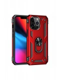 Newface Apple iPhone 13 Pro Max Kılıf Sofya Yüzüklü Silikon Kapak - Kırmızı