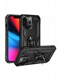 Newface Apple iPhone 13 Pro Max Kılıf Sofya Yüzüklü Silikon Kapak - Siyah