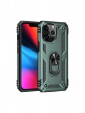 Newface Apple iPhone 13 Pro Max Kılıf Sofya Yüzüklü Silikon Kapak - Yeşil