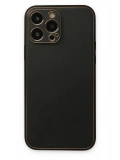 Newface Apple iPhone 14 Pro Kılıf Coco Deri Silikon Kapak - Siyah