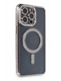 Newface Apple iPhone 14 Pro Kılıf Joke Simli Magneticsafe Kılıf - Gri