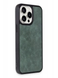 Newface Apple iPhone 14 Pro Max Kılıf Aras Deri Kapak - Koyu Yeşil
