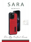 Newface Apple iPhone 14 Pro Max Kılıf Sara Kartvizitli Deri Kılıf - Taba