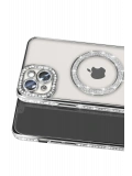 Newface Apple iPhone 15 Kılıf Joke Simli Magneticsafe Kılıf - Gümüş