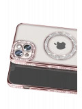 Newface Apple iPhone 15 Kılıf Joke Simli Magneticsafe Kılıf - Pembe