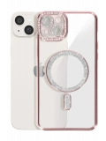 Newface Apple iPhone 15 Kılıf Joke Simli Magneticsafe Kılıf - Pembe