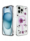 Newface Apple iPhone 15 Pro Kılıf Daisy Simli Magsafe Kapak - Mor