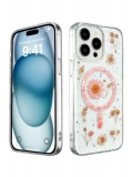 Newface Apple iPhone 15 Pro Max Kılıf Daisy Simli Magsafe Kapak - Pembe