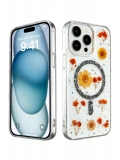 Newface Apple iPhone 15 Pro Max Kılıf Daisy Simli Magsafe Kapak - Siyah