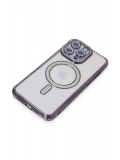 Newface Apple iPhone 15 Pro Max Kılıf Joke Simli Magneticsafe Kılıf - Derin Mor