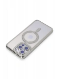 Newface Apple iPhone 15 Pro Max Kılıf Joke Simli Magneticsafe Kılıf - Gümüş