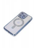 Newface Apple iPhone 15 Pro Max Kılıf Joke Simli Magneticsafe Kılıf - Mavi