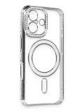 Newface Apple iPhone 16 Kılıf Joke Simli Magneticsafe Kılıf - Gri