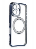 Newface Apple iPhone 16 Kılıf Joke Simli Magneticsafe Kılıf - Lacivert