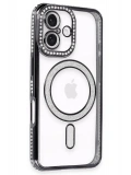 Newface Apple iPhone 16 Kılıf Joke Simli Magneticsafe Kılıf - Siyah