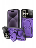 Newface Apple iPhone 16 Kılıf Joy Lens Standlı Kapak - Mor