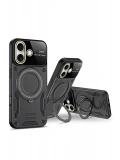 Newface Apple iPhone 16 Kılıf Joy Lens Standlı Kapak - Mor