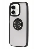 Newface Apple iPhone 16 Kılıf Montreal Yüzüklü Silikon Kapak - Siyah