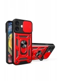 Newface Apple iPhone 16 Kılıf Pars Lens Yüzüklü Silikon - Kırmızı