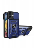 Newface Apple iPhone 16 Kılıf Pars Lens Yüzüklü Silikon - Lacivert