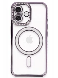 Newface Apple iPhone 16 Plus Kılıf Joke Simli Magneticsafe Kılıf - Derin Mor