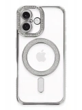 Newface Apple iPhone 16 Plus Kılıf Joke Simli Magneticsafe Kılıf - Gümüş