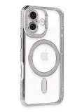 Newface Apple iPhone 16 Plus Kılıf Joke Simli Magneticsafe Kılıf - Gümüş