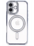 Newface Apple iPhone 16 Plus Kılıf Joke Simli Magneticsafe Kılıf - Mavi