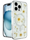 Newface Apple iPhone 16 Pro Kılıf Daisy Simli Magsafe Kapak - Gümüş