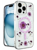 Newface Apple iPhone 16 Pro Kılıf Daisy Simli Magsafe Kapak - Mor