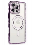 Newface Apple iPhone 16 Pro Kılıf Joke Simli Magneticsafe Kılıf - Derin Mor